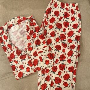 In My Sundays Cream and Red Rose Pajama Set